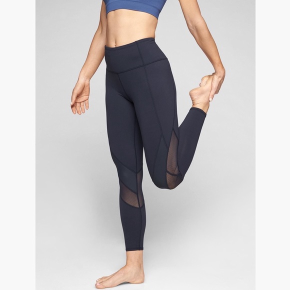 Athleta Pants - Athleta Mesh Shine Salutation Tights Navy Medium